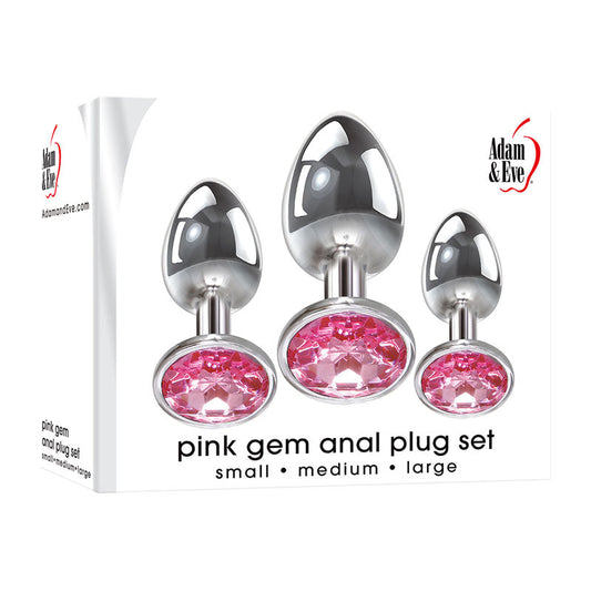 Adam & Eve Pink Gem Anal Plug Set - Metallic Butt Plugs with Gems - Set of 3 Sizes Adam & Eve