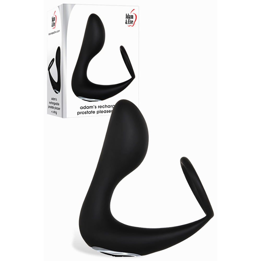 Adam & Eve Adam's Rechargeable Prostate Pleaser & C-Ring - Black USB Rechargeable Anal Plug with Cock Ring Adam & Eve