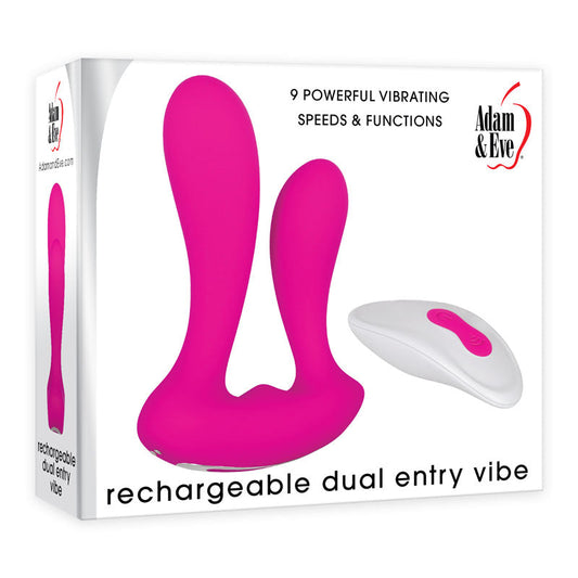 Adam & Eve Rechargeable Dual Entry Vibe - Pink USB Rechargeable Vibrator with Remote Control Adam & Eve