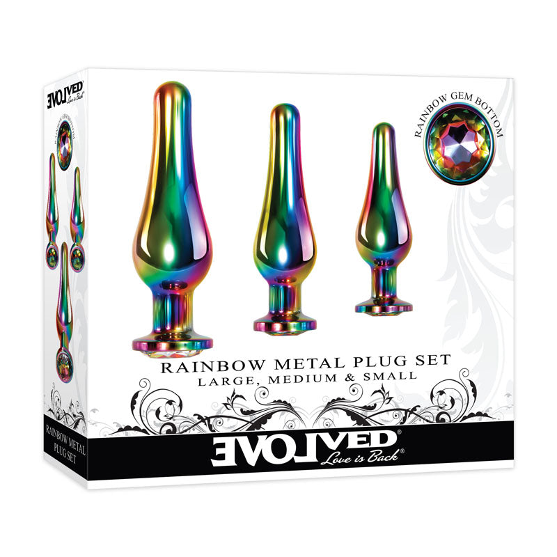 Evolved Rainbow Metal Plug Set - Coloured Butt Plugs - Set of 3 Sizes Coloured - Club X