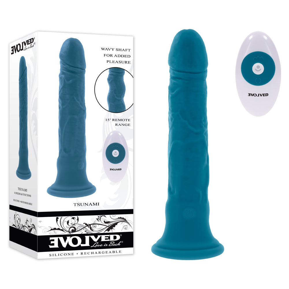 Evolved TSUNAMI - Blue 18.4 cm USB Rechargeable Vibrating Dong with Remote Control Evolved