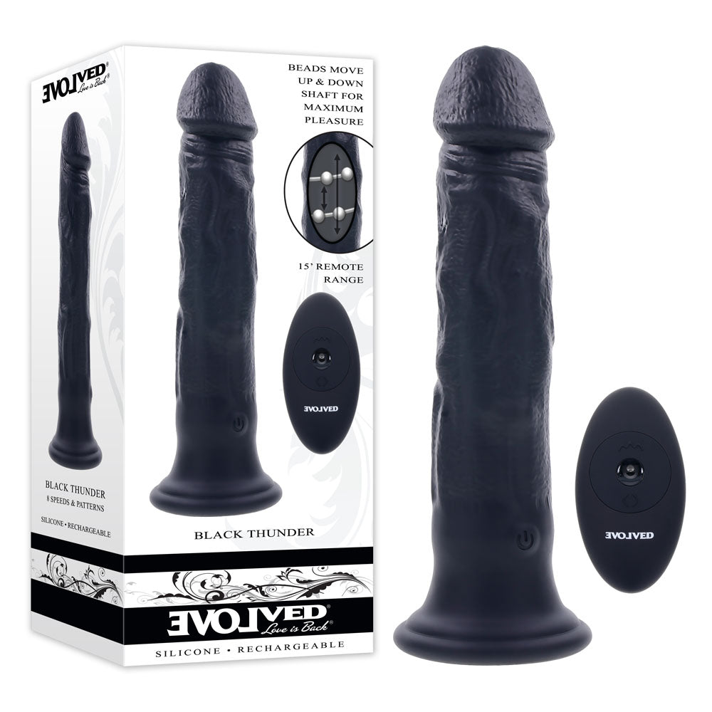 Evolved BLACK THUNDER - Black 25 cm USB Rechargeable Vibrator Black - Club X