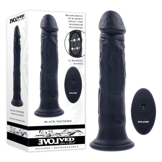 Evolved BLACK THUNDER - Black 25 cm USB Rechargeable Vibrator Black - Club X