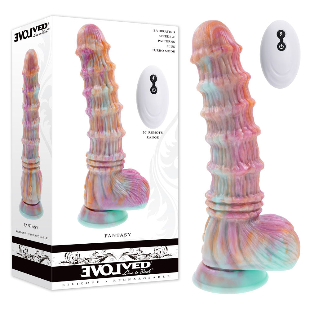 Evolved FANTASY - Multicoloured 27.6 cm USB Rechargeable Vibrating Fantasy Dildo with Remote Coloured - Club X