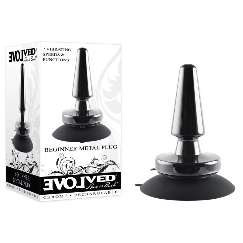 Evolved BEGINNER METAL PLUG - Black Chrome 11.2 cm USB Rechargeable Vibrating Butt Plug Evolved