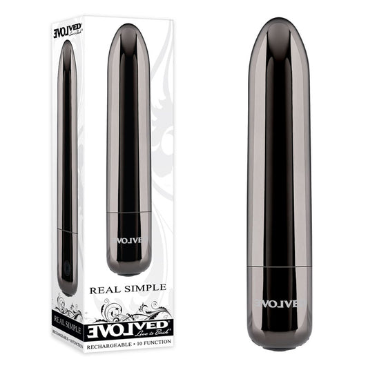 Evolved REAL SIMPLE - Black Chrome 10 cm USB Rechargeable Bullet Chrome - Club X