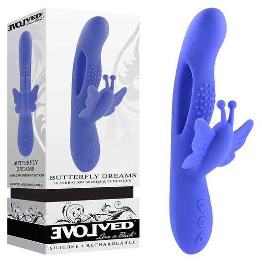 Evolved BUTTERFLY DREAMS - Purple 23.8 cm USB Rechargeable Butterfly Vibrator Purple - Club X