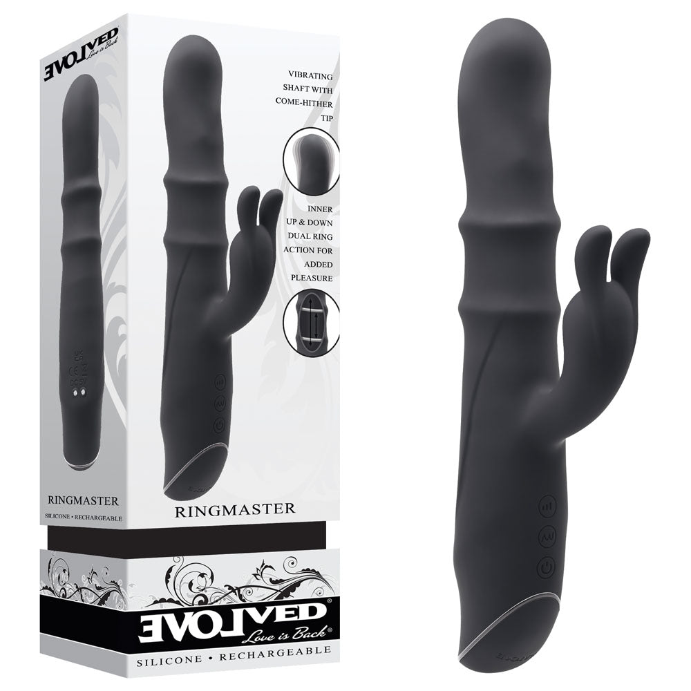 Evolved RINGMASTER - Black 23.1 cm USB Rechargeable Rabbit Vibrator Evolved