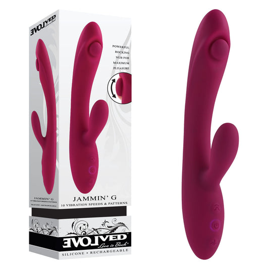 Evolved JAMMIN' G - Burgundy 20.1 cm USB Rechargeable Rabbit Vibrator Red - Club X