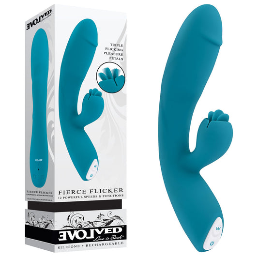Evolved FIERCE FLICKER - Blue 19.5 cm USB Rechargeable Rabbit Flicker Vibrator Blue - Club X