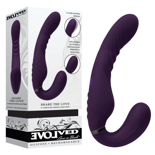Evolved SHARE THE LOVE - Purple 22.9 cm USB Rechargeable Inflatable Strapless Strap-On Purple - Club X