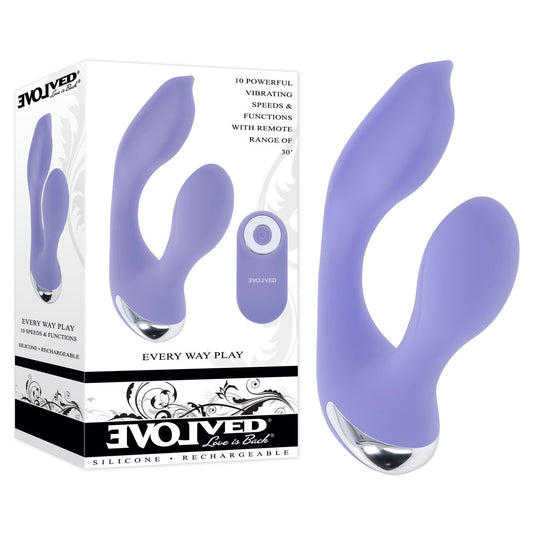 Evolved EVERY WAY PLAY - Purple 12.8 cm USB Rechargeable Rabbit Vibrator with Wireless Remote Control Purple / 50 - Club X