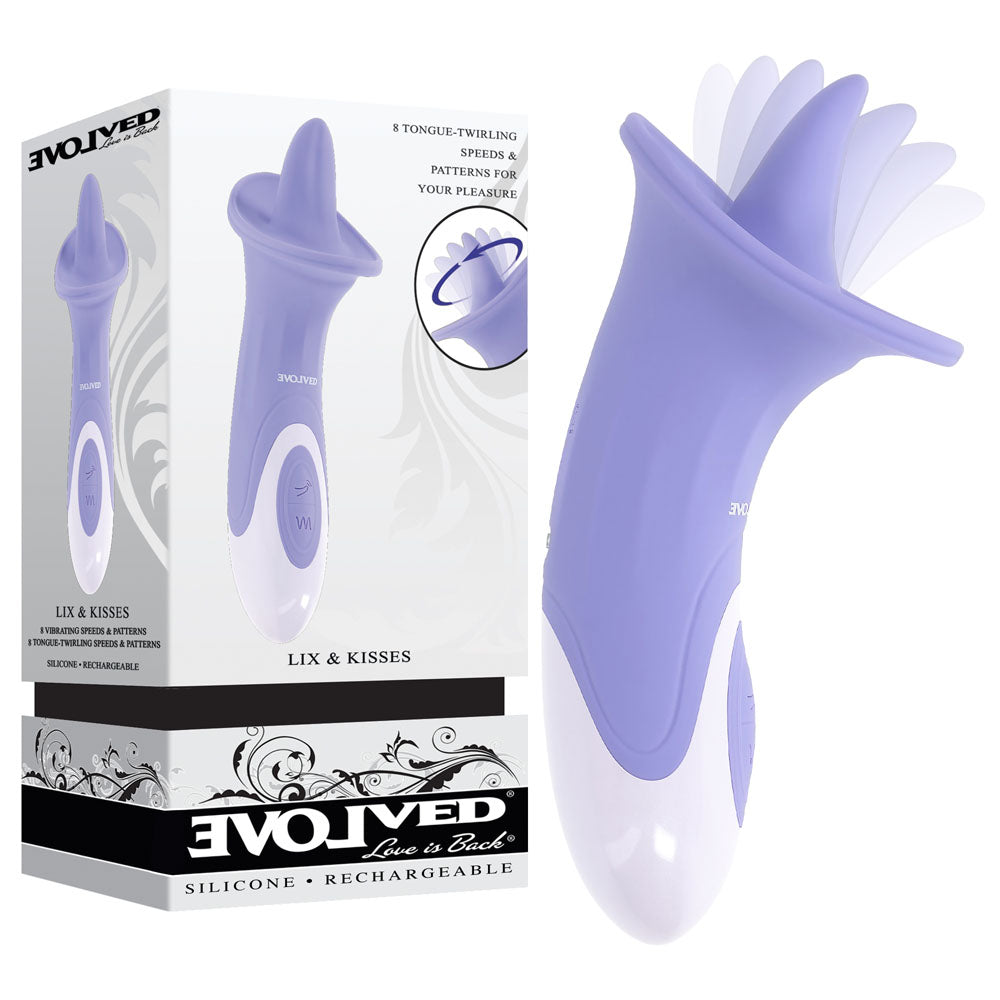 Evolved LIX & KISSES - Purple 18.7 cm USB Rechargeable Flicking Tongue Stimulator Evolved