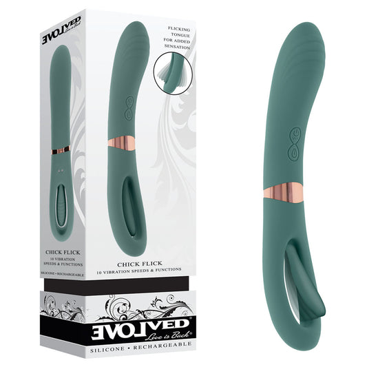 Evolved CHICK FLICK - Olive Green 24 cm USB Rechargeable Vibrator with Flicking Tip Green - Club X
