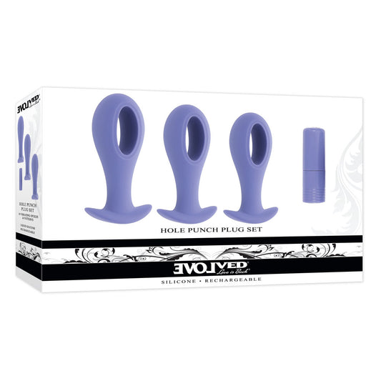 Evolved HOLE PUNCH PLUG SET - Purple Butt Plugs with Interchangeable Bullet - Set of 3 Sizes Purple - Club X