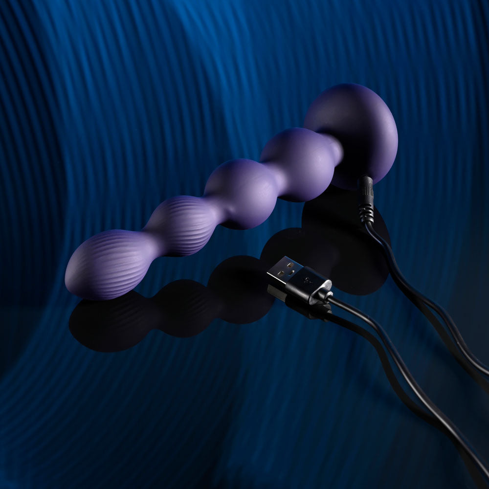 Evolved PLEASURE ORBIT - Navy Blue 17.8 cm USB Rechargeable Twirling & Vibrating Anal Beads with Remote Evolved