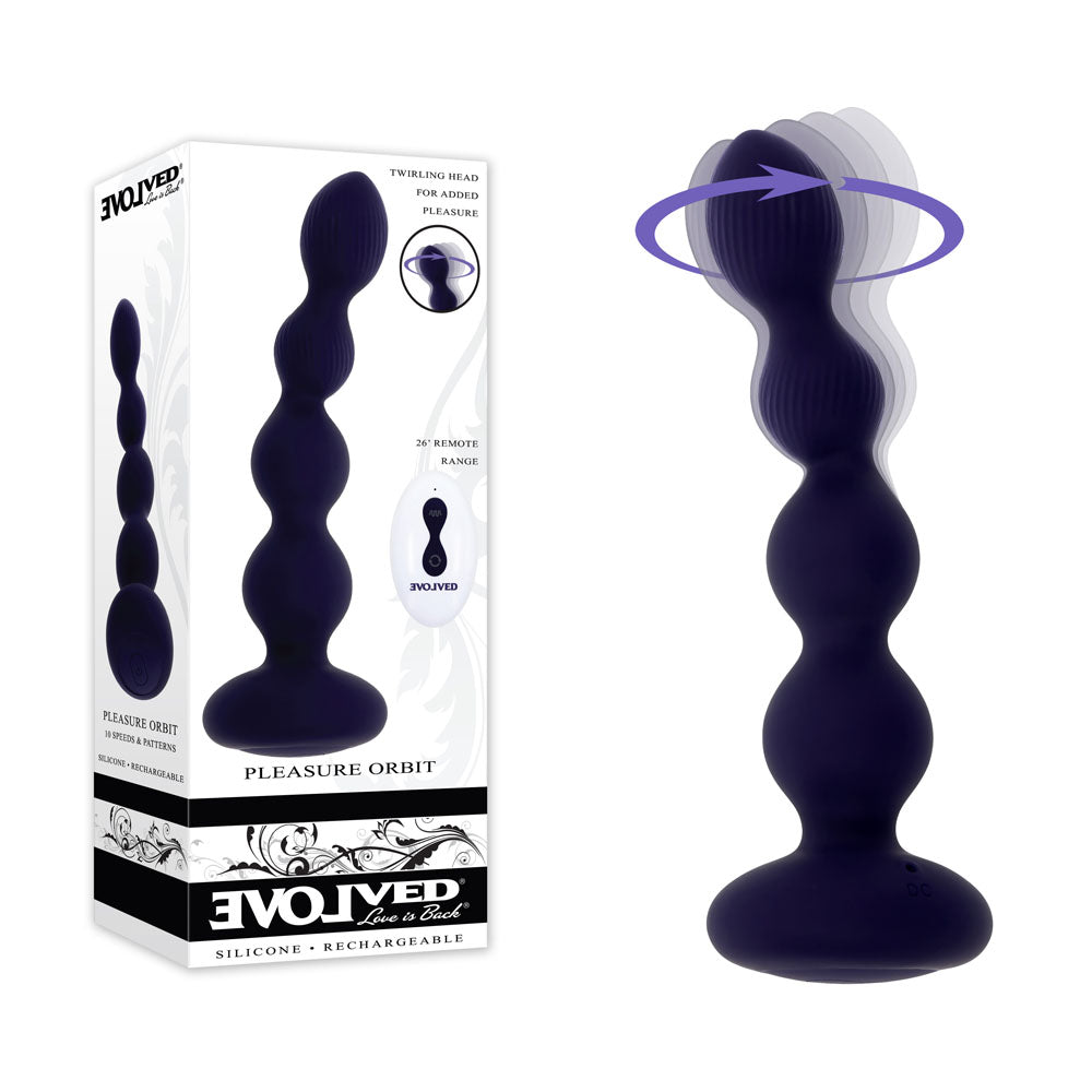 Evolved PLEASURE ORBIT - Navy Blue 17.8 cm USB Rechargeable Twirling & Vibrating Anal Beads with Remote Evolved