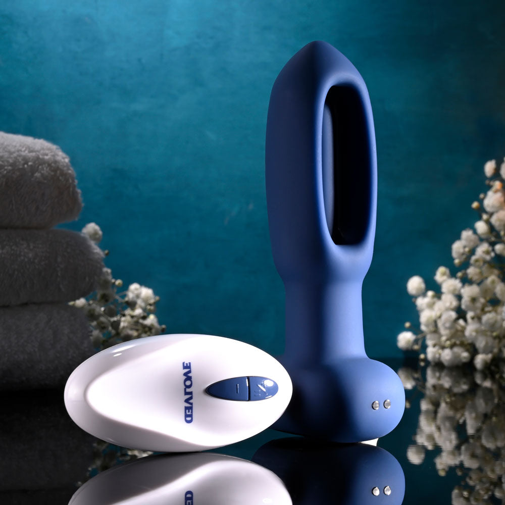 Evolved THE FLAPPER - Blue 14 cm USB Rechargeable Vibrating and Flapping Butt Plug with Remote Evolved