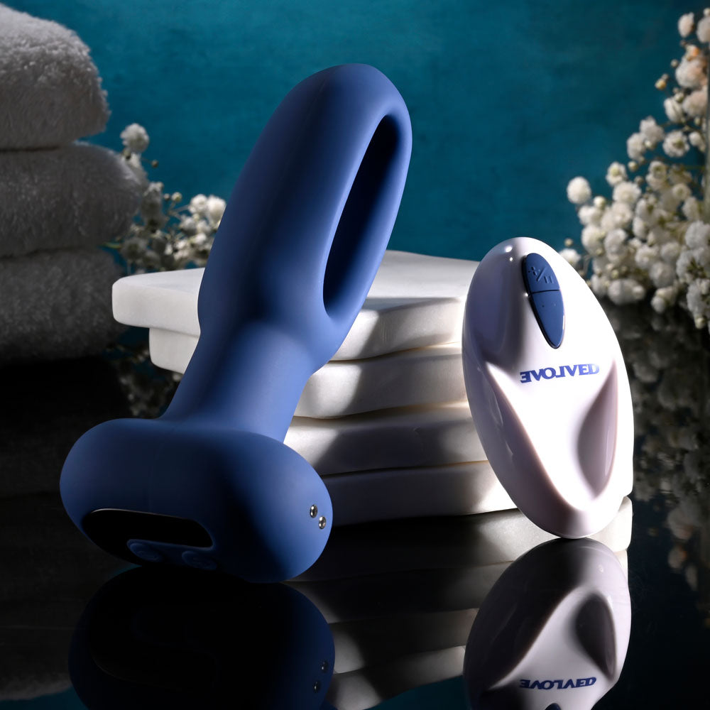 Evolved THE FLAPPER - Blue 14 cm USB Rechargeable Vibrating and Flapping Butt Plug with Remote Evolved
