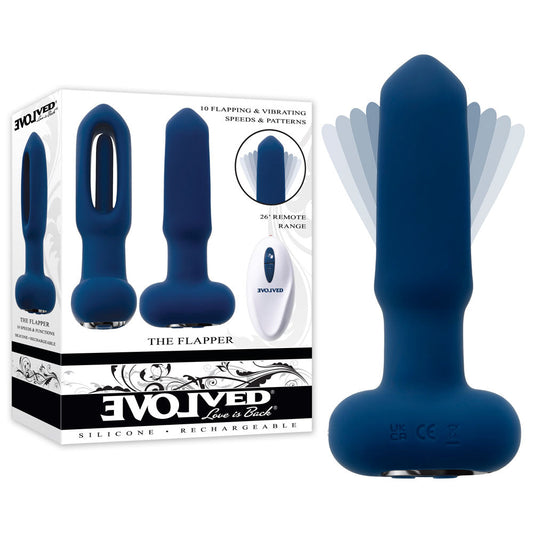 Evolved THE FLAPPER - Blue 14 cm USB Rechargeable Vibrating and Flapping Butt Plug with Remote Evolved