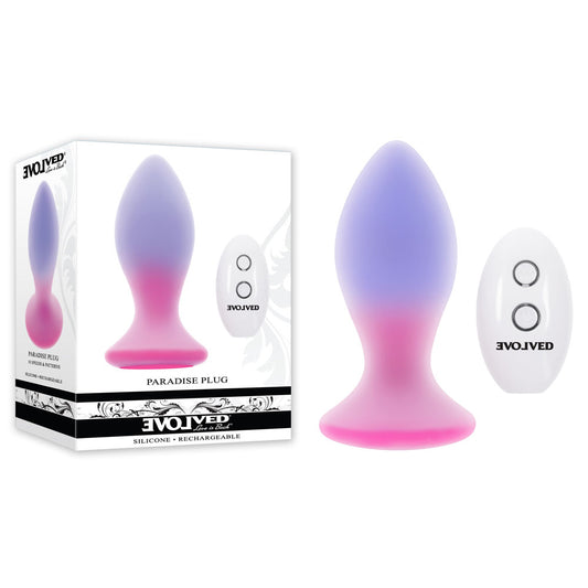Evolved PARADISE PLUG - Pink/Purple 10.5 cm USB Rechargeable Vibrating Butt Plug with Wireless Remote Coloured - Club X