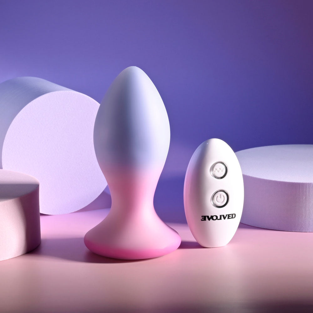Evolved PARADISE PLUG - Pink/Purple 10.5 cm USB Rechargeable Vibrating Butt Plug with Wireless Remote Evolved
