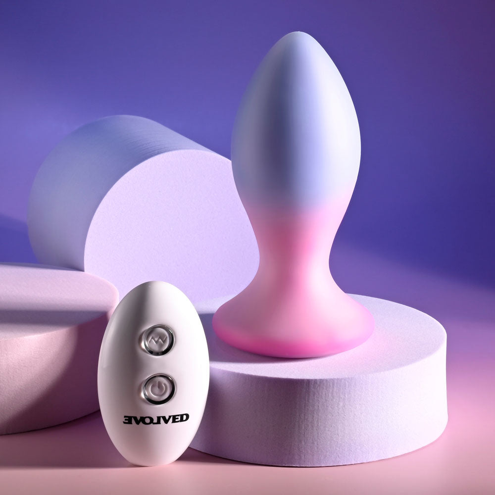 Evolved PARADISE PLUG - Pink/Purple 10.5 cm USB Rechargeable Vibrating Butt Plug with Wireless Remote Evolved