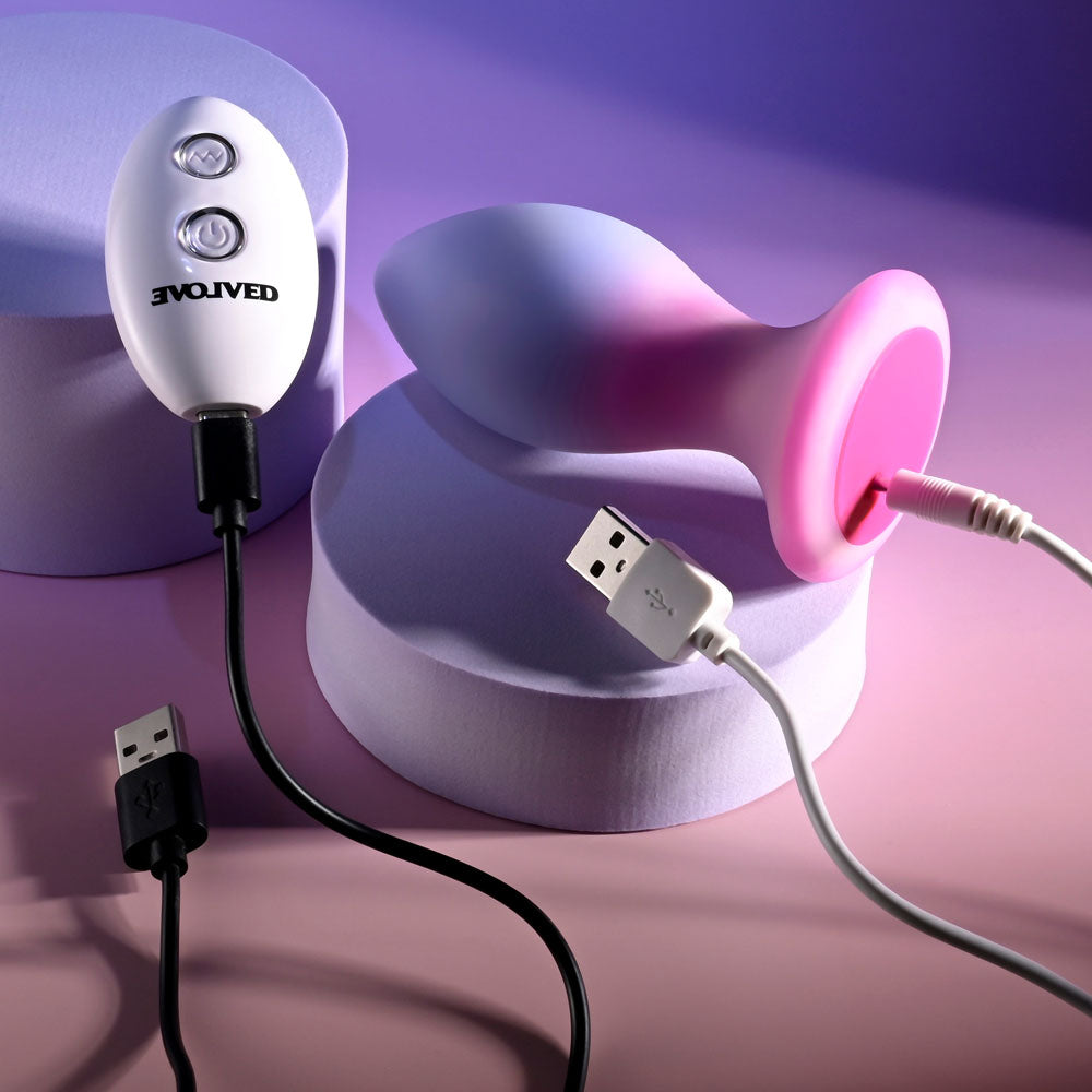 Evolved PARADISE PLUG - Pink/Purple 10.5 cm USB Rechargeable Vibrating Butt Plug with Wireless Remote Evolved