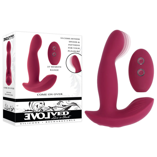 Evolved COME ON OVER - Burgundy Red 15.9 cm USB Rechargeable Vibrator with Wireless Remote Red - Club X