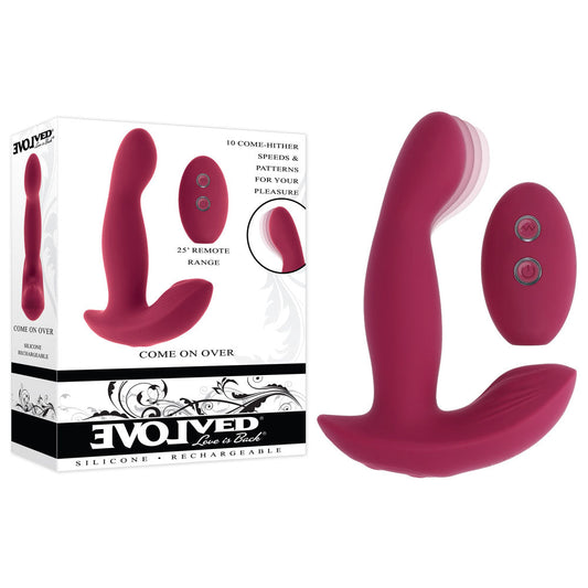 Evolved COME ON OVER - Burgundy Red 15.9 cm USB Rechargeable Vibrator with Wireless Remote Evolved