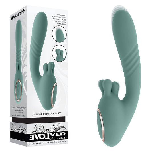 Evolved THRUST INTO ECSTASY - Green 21 cm USB Rechargeable Thrusting & Rotating Vibrator Green - Club X