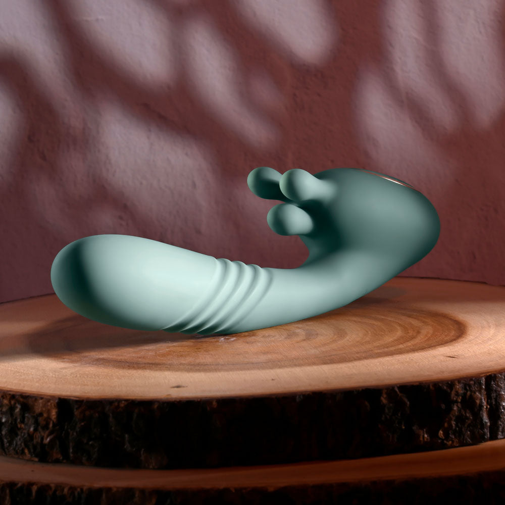 Evolved THRUST INTO ECSTASY - Green 21 cm USB Rechargeable Thrusting & Rotating Vibrator Evolved