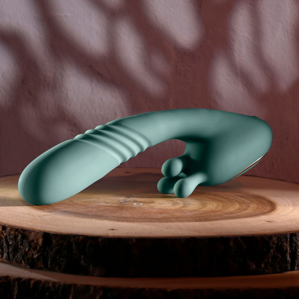 Evolved THRUST INTO ECSTASY - Green 21 cm USB Rechargeable Thrusting & Rotating Vibrator Evolved