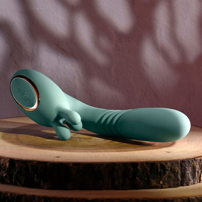 Evolved THRUST INTO ECSTASY - Green 21 cm USB Rechargeable Thrusting & Rotating Vibrator Evolved