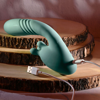 Evolved THRUST INTO ECSTASY - Green 21 cm USB Rechargeable Thrusting & Rotating Vibrator Evolved