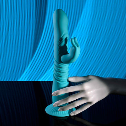 Evolved BUNNY HOP - Teal 25.1 cm USB Rechargeable Thrusting Rabbit Vibrator with Suction Base Evolved