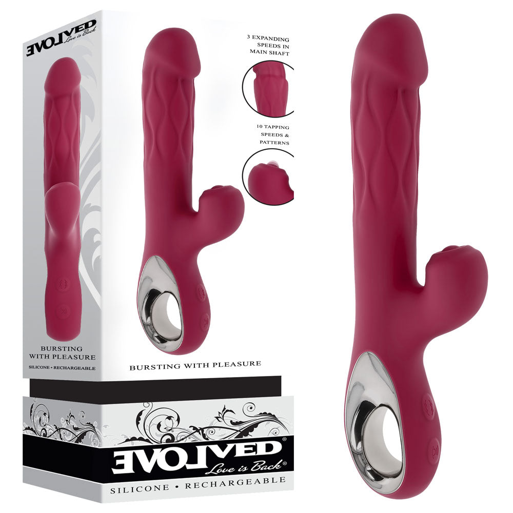Evolved BURSTING WITH PLEASURE - Red 25.4 cm USB Rechargeable Vibrator with Tapping Clitoral Stimulator Evolved