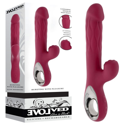 Evolved BURSTING WITH PLEASURE - Red 25.4 cm USB Rechargeable Vibrator with Tapping Clitoral Stimulator Evolved