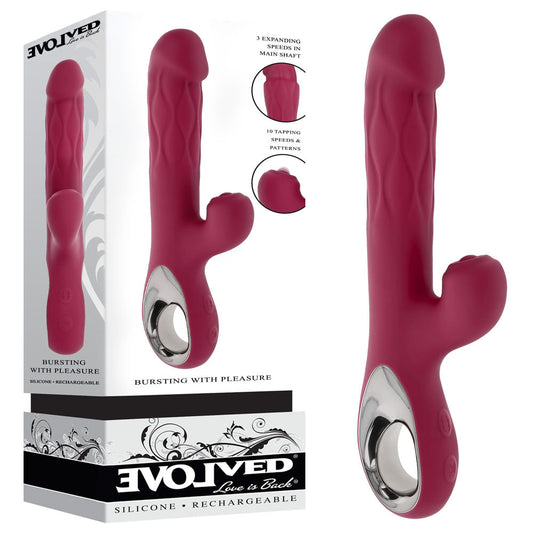 Evolved BURSTING WITH PLEASURE - Red 25.4 cm USB Rechargeable Vibrator with Tapping Clitoral Stimulator Evolved