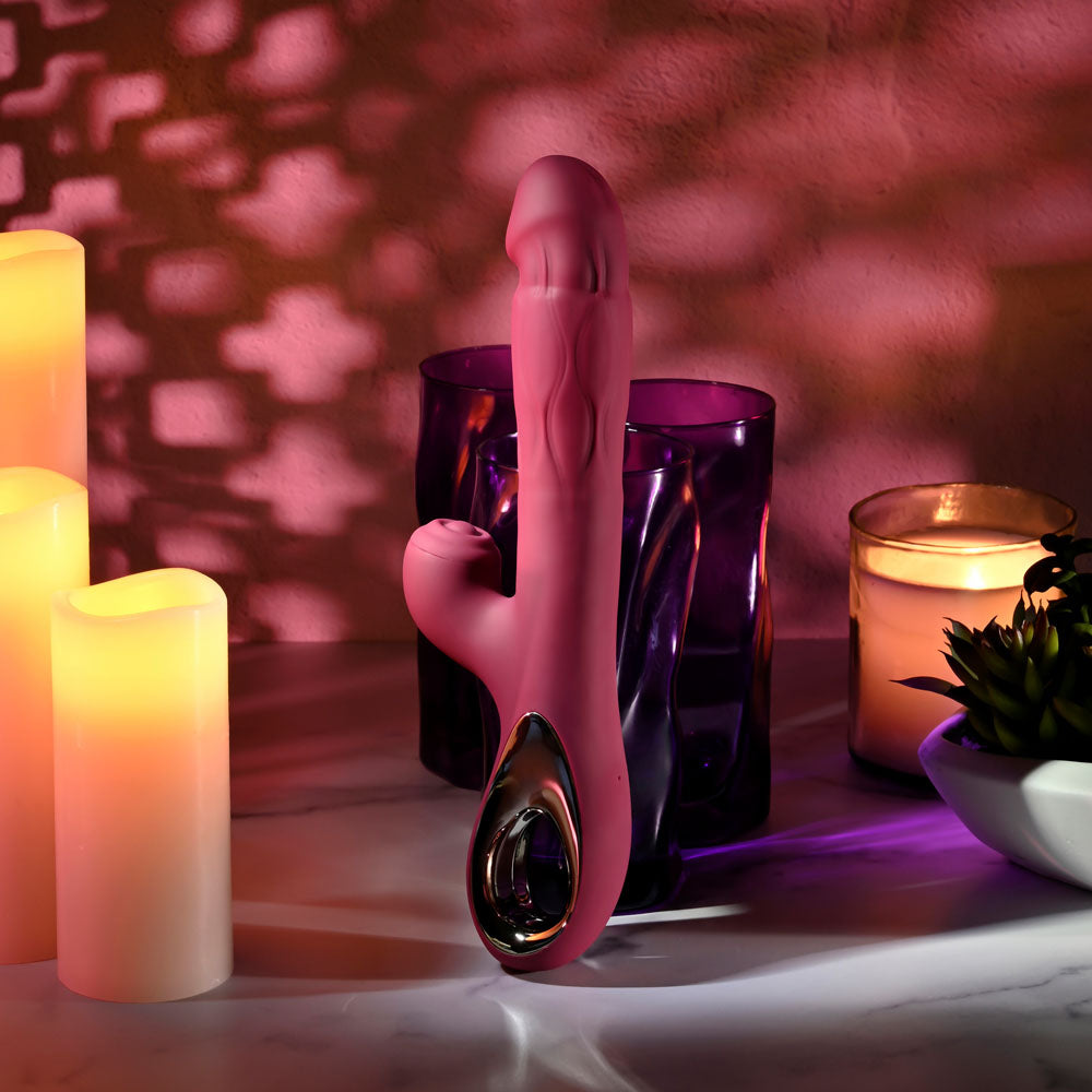 Evolved BURSTING WITH PLEASURE - Red 25.4 cm USB Rechargeable Vibrator with Tapping Clitoral Stimulator Evolved