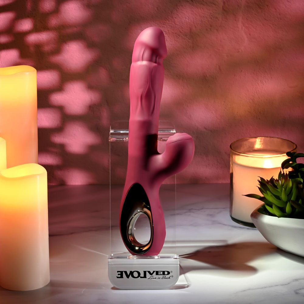 Evolved BURSTING WITH PLEASURE - Red 25.4 cm USB Rechargeable Vibrator with Tapping Clitoral Stimulator Evolved