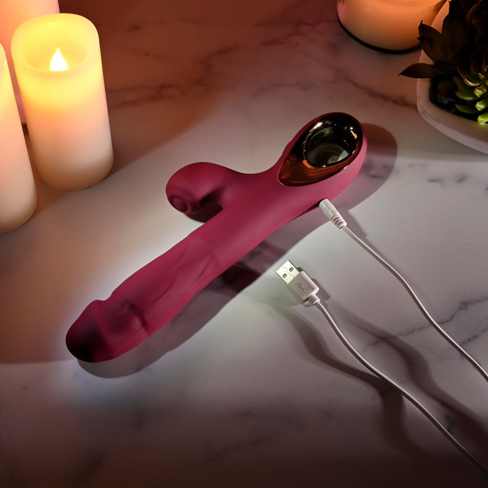 Evolved BURSTING WITH PLEASURE - Red 25.4 cm USB Rechargeable Vibrator with Tapping Clitoral Stimulator Evolved