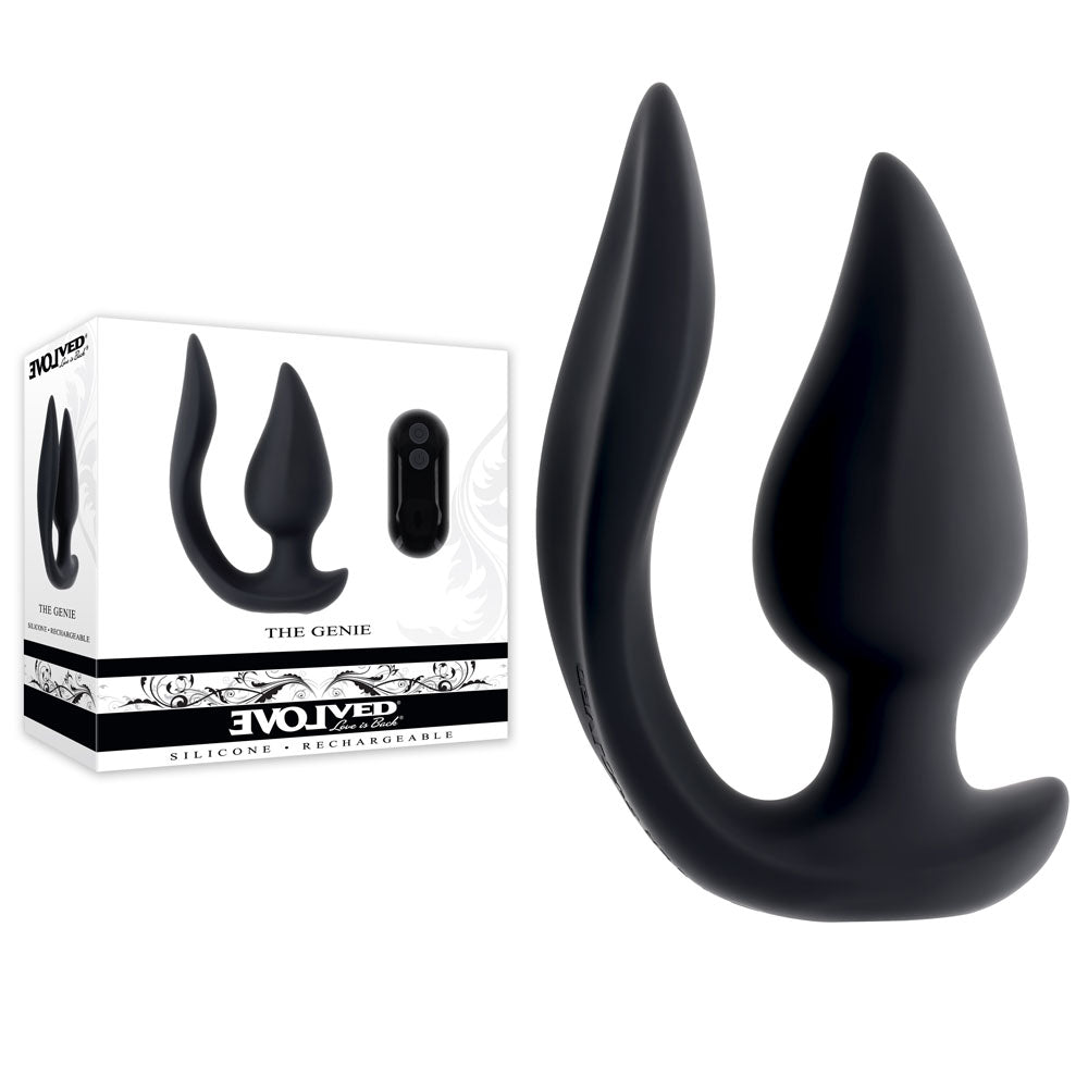 Evolved THE GENIE - Black 11.2 cm USB Rechargeable Vibrating Plug with Wireless Remote Evolved