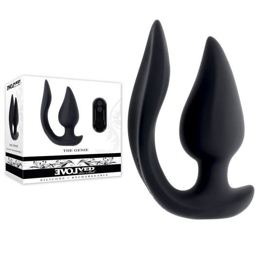 Evolved THE GENIE - Black 11.2 cm USB Rechargeable Vibrating Plug with Wireless Remote Evolved