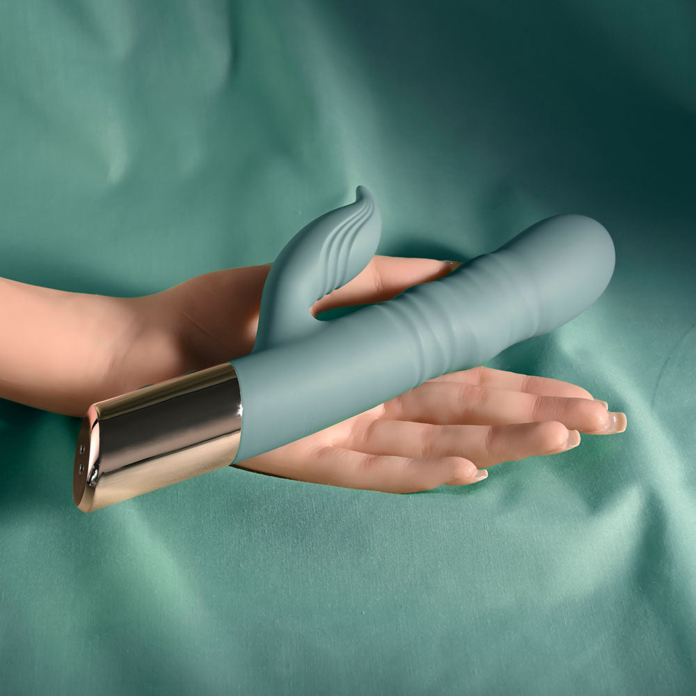 Evolved THE SHIMMY - Green USB Rechargeable Thrusting Rabbit Vibrator Evolved