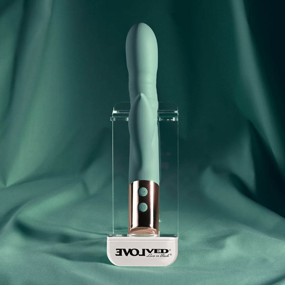 Evolved THE SHIMMY - Green USB Rechargeable Thrusting Rabbit Vibrator Evolved