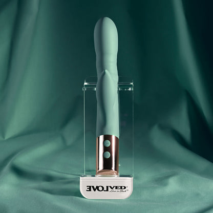 Evolved THE SHIMMY - Green USB Rechargeable Thrusting Rabbit Vibrator Evolved