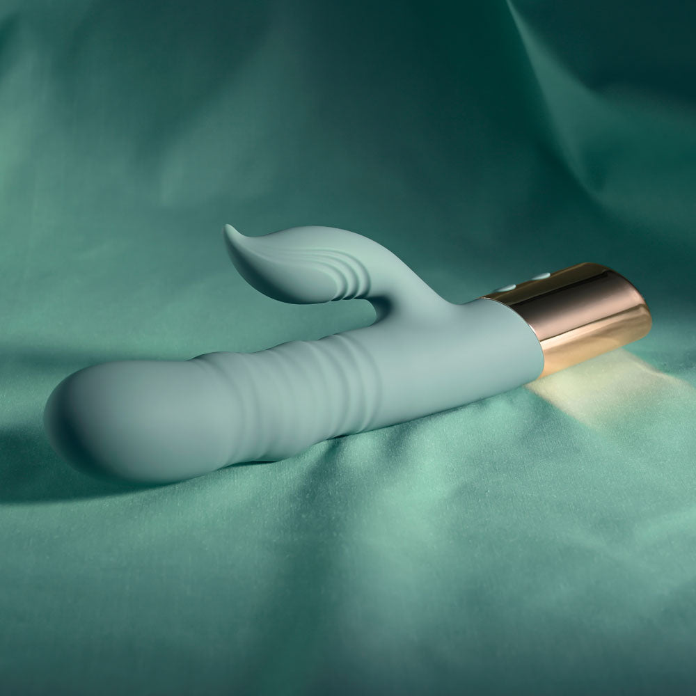 Evolved THE SHIMMY - Green USB Rechargeable Thrusting Rabbit Vibrator Evolved