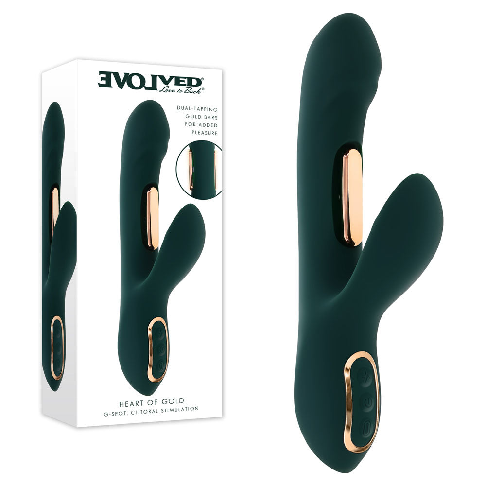 Evolved HEART OF GOLD - Green USB Rechargeable Rabbit Vibrator Evolved