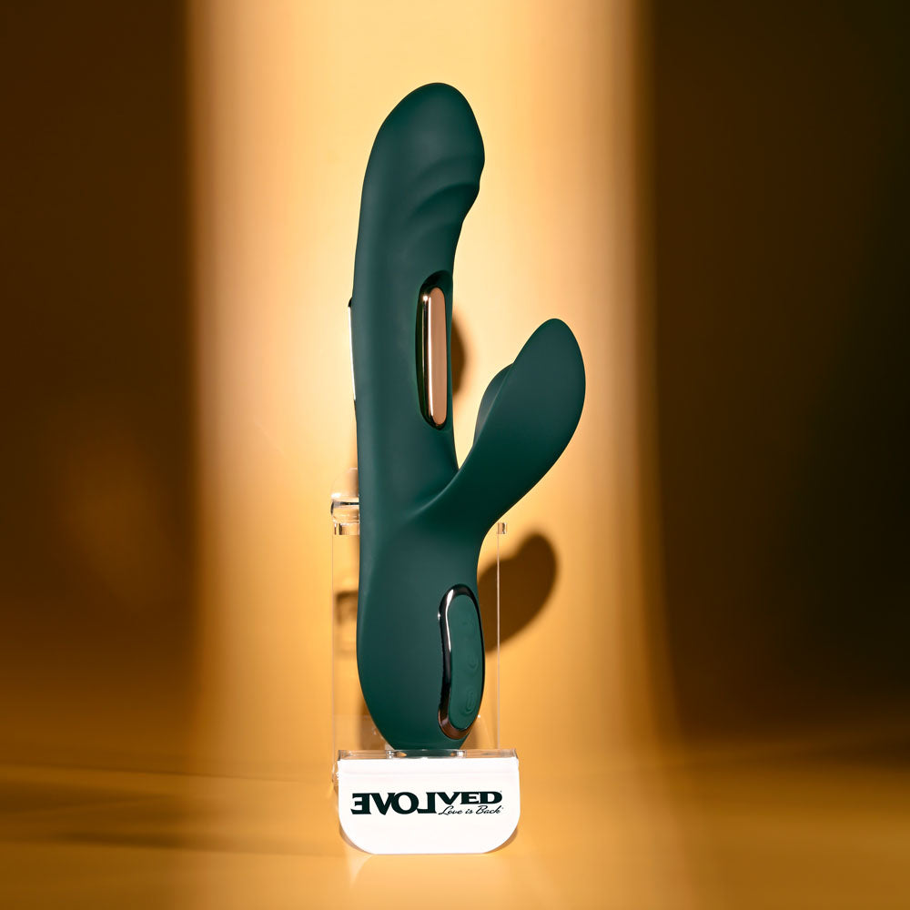 Evolved HEART OF GOLD - Green USB Rechargeable Rabbit Vibrator Evolved